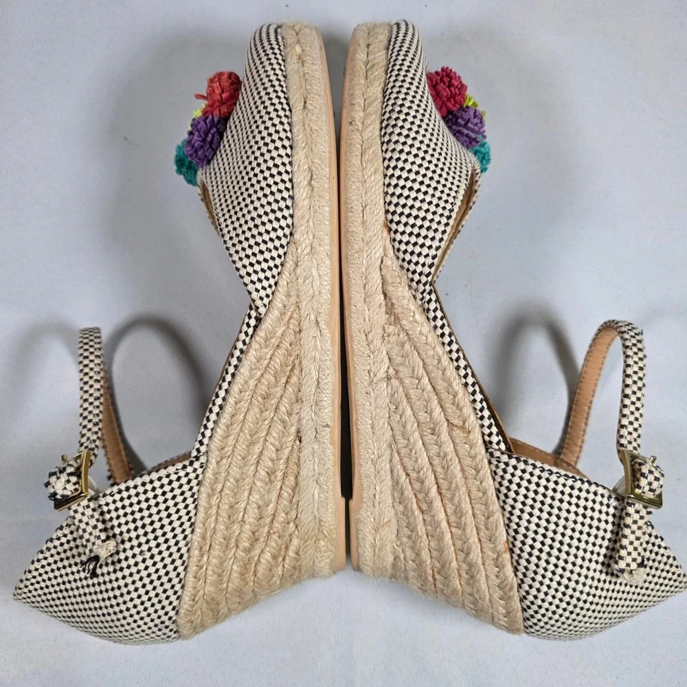Talbots Lyndsay D'Orsay Cotton Espadrille Wedges Womens 7‎ Colorful Pom Pom
